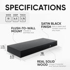 Homeforia Black Floating Shelf 18 inch, High End Solid Real Wood 18inch Bathroom Floating Shelves for Wall Mounted, Black Wooden 18in Floating Shelves, Heavy Duty Bracket, 18 X 6.5 X 1.75 in, Set of 3