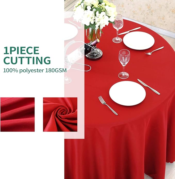 Surmente Red Tablecloth for Round Tables, 90-inch Round Table Cloths for Weddings, Banquets, or Restaurants