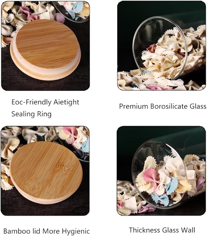 Glass Flour and Sugar Containers, Set of 3 Large Glass Flour Canister with Airtight Lids, Pantry Storage Containers for Suger, Rice, Salt (100 OZ/54 OZ/27 OZ)