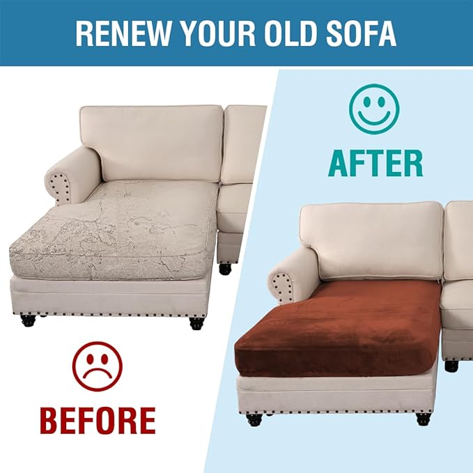 H.VERSAILTEX Velvet Stretch Individual Chaise Cover Sectional Couch Covers for L Shaped Sofa Both Left/Right Furniture Protector Seat Cushion Sofa Cover (1 Piece Chaise Cover, Rust)