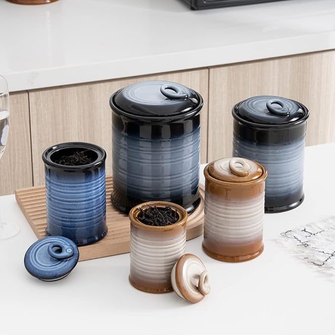 Nihow Ceramic Food Storage Jar: 22 FL OZ Container with Air Tight Ceramic Lid for Coffee/Salt/Peper/Tea/Sugar/Spice - Seal Damp-proof Canisters Sets for The Kitchen - Piece of 1 (Brown)