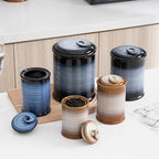 Nihow Ceramic Food Storage Jar Sets: Container with Air Tight Ceramic Lid for Flour/Sugar/Rice/Coffee/Cookies/Candy - Seal Damp-proof Canister for The Kitchen - Set of 4 (Gray)