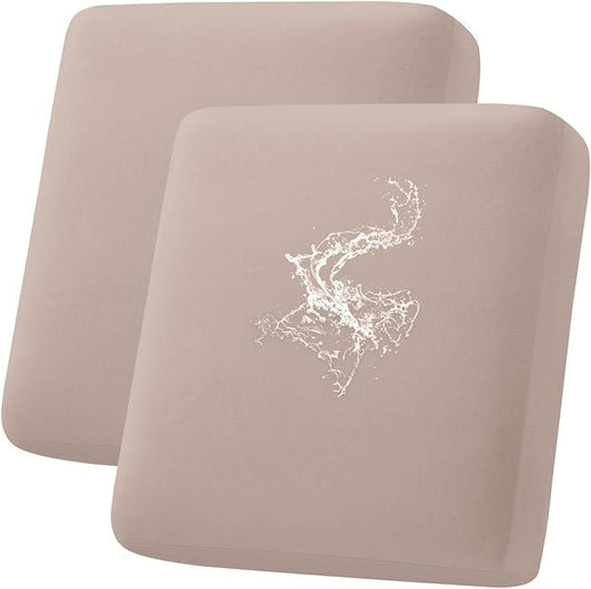 hyha Waterproof Couch Cushion Covers, Stretch Sofa Couch Seat Slipcover for Dog Washable, Non-Slip Waterproof Outdoor Cushion Covers for Patio Furniture Replacement (2 Pieces, Taupe)