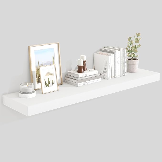 Heimlove 48" White Floating Shelves for Wall,10 Deep Rustic Wood Display & Storage Wall Shelves with Heavy Duty Brackets for Bathroom,Bedroom,Kitchen,Living Room,Office