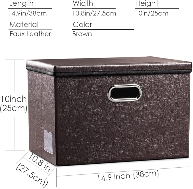 PRANDOM Foldable Storage Bins with Lids [5-Pack] Leather Fabric Collapsible Storage Boxes Organizer Containers Baskets Cube with Cover for Bedroom Closet Office Nursery Brown (14.9x10.8x10)