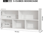 Book Shelf, 5 Cubes Storage Organizer, Open Shelf Wooden Bookcase, Freestanding White Bookshelf Cube Shelf for Bedroom, Living Room, Home Office