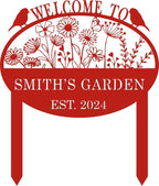 Custom Metal Flower Sign with Stakes - Personalized Garden Decor, Housewarming Gift - Large Yard Sign Plaque
