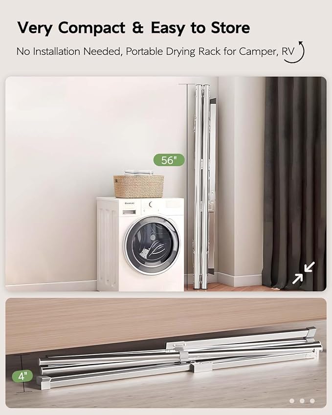 Clothes Drying Rack 79 Inches Folding Indoor Outdoor, Drying Rack Clothing Collapsible, Foldable Laundry Drying Rack, Heavy Duty Stainless Steel Clothesline, Garmet Rack, 20 Hooks 12 Clips