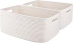 OIAHOMY Storage Basket for Shelves, Closet Cube Storage Bins Baskets for Clothes Blanket Towels, Baby Nursery, Toy Baskets Box, Woven Rope Basket, 17.72*12.99*7.87 IN, 2 Packs White