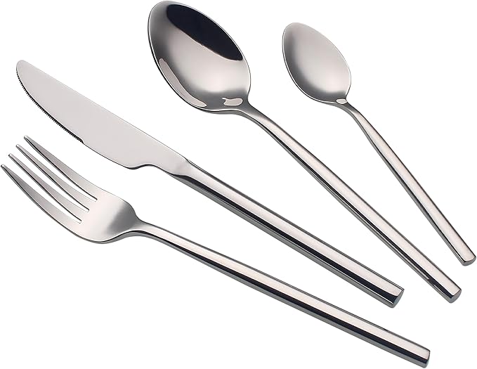 24 Piece Silverware Set For 6 Heavy duty 18/10 Stainless Steel Flatware Set Modern Design Knife/Fork/Spoon Mirror Polished Dishwasher Safe Cutlery Set with Gifts