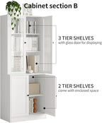 TUSY 71" Bookshelf Bookcase, 3-Tier Modern Bookshelves 3 Large Drawer, Wood Filing Cabinet with Open Storage Shelf, Glass Doors 5-Tier Fixed Storage Shelves for Home Office
