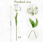 Artificial Tulips Flowers – 24" Long Stem Faux Tulips, 7PCS Real Touch Fake White Tulip for Vase, Farmhouse, Kitchen, Spring & Wedding Home Decor