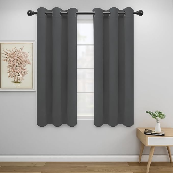 Easy-Going Blackout Curtains for Bedroom, Solid Thermal Insulated Grommet and Noise Reduction Window Drapes, Room Darkening Curtains for Living Room, 2 Panels (34x54 in, Gray)