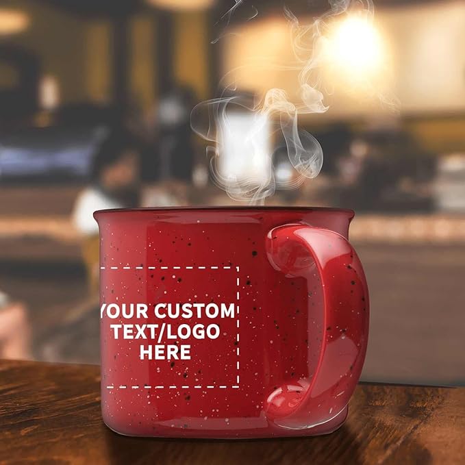 DISCOUNT PROMOS Custom Ceramic Campfire Coffee Mugs 13 oz. Set of 50, Personalized Bulk Pack - Perfect for Tea, Espresso, Cappuccino, Hot Cocoa - Red