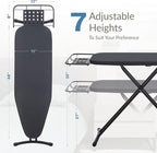 Ironing Board 48" x 15" with Retractable Iron Rest, RAINHOL Heavy Duty Full Size Iron Board, Sturdy Wide Frame with Thick Padding Cover, Height-Adjustable, Black