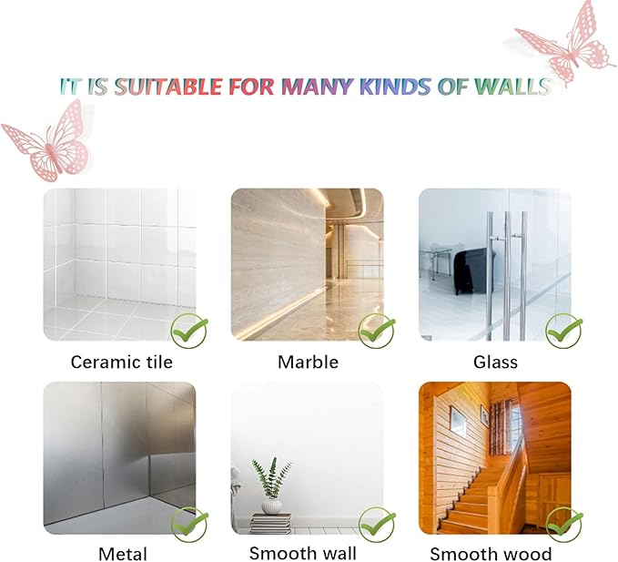 SAOROPEB 3D Butterfly Wall Decor - 48 Pcs, 4 Styles, 3 Sizes - Removable Wall Stickers for Pink Room Decor, Birthday Parties, Cake Decorations