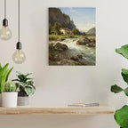 Vintage landscape rural scenery poster art farmhouse cottage wall decor living room kitchen quiet country stream suitable for bedroom bathroom
