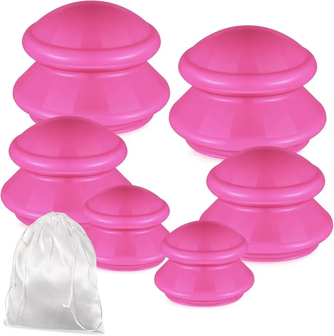 TrelaCo 6 Pcs Cupping Kit for Massage Therapy 3 Sizes Silicone Cupping Set Chinese Massage Therapy for Studio Household Cellulite Joint Pain Muscle Pain(Hot Pink)