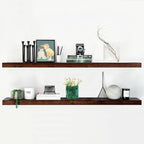 Homeforia Walnut 60 inch Floating Shelf, High End Solid Real Wood 60inch Long Floating Shelf for Wall, Dark Brown Wooden 60in Large Floating Shelves, Heavy Duty Bracket, 60 X 6.5 X 1.75 inch, Set of 2