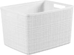 Curver Set of 4 Jute Large Decorative Plastic Organization and Storage Baskets, Perfect Bins for Home Office, Closet Shelves, Kitchen Pantry and All Bedroom Essentials, White