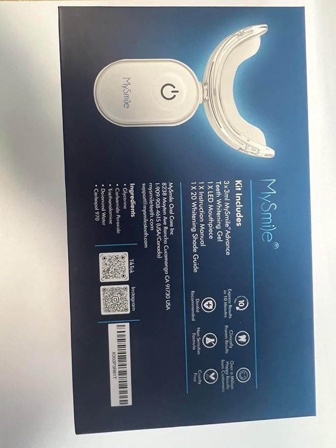MySmile Teeth Whitening Kit for Sensitive Teeth with LED Light, 10 Min Non-Sensitive Fast Tooth Whitener, 3 Carbamide Peroxide Whitening Gel, Powerful Formula, Enamel Safe