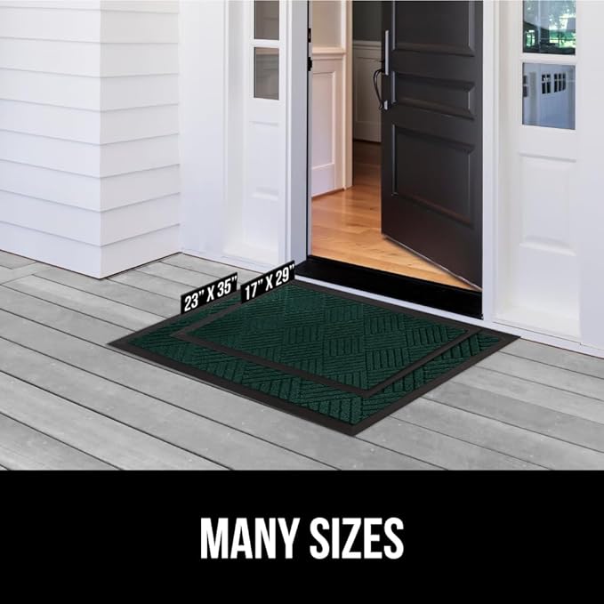 GORILLA GRIP 100% Waterproof All-Season WeatherMax Doormat US Designed Natural Rubber, Stain and Fade Resistant, Low Profile Indoor Outdoor Door Mats, Easy Clean Patio Mat, 23x35, Green Diamond