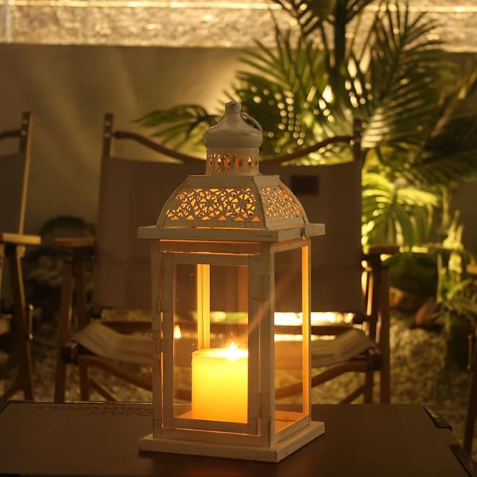 NEEDOMO 14.4" Lanterns Decorations Indoor, Hanging Candle Lantern Outdoor, Vintage Large Lantern Decor with Clear Glass, Metal Candle Holder for Home, Table, Patio, Rustic Farmhouse Wedding, Christmas
