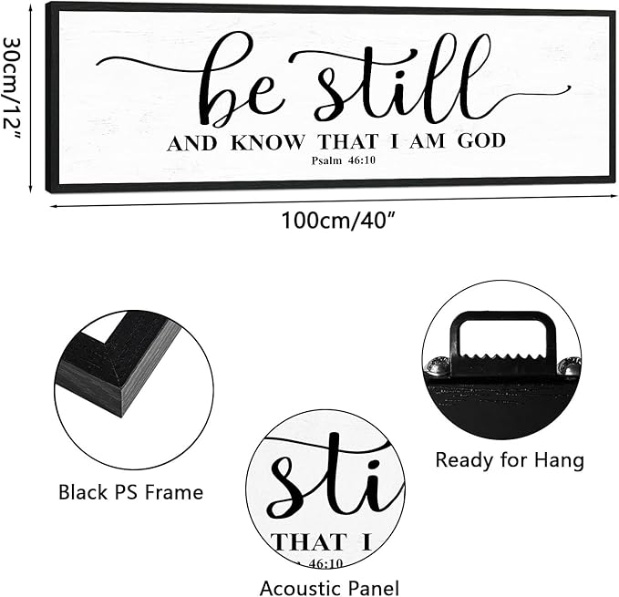 Be Still And Know That I Am God: Christian Bible Verse Wall Art Framed Scripture Sign Farmhouse Entryway Wall Hanging Plaque Religious Decor For Living Room Bedroom 12"X40"