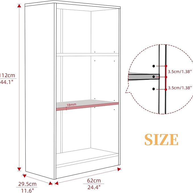 Bookshelf, Open Modern Bookshelf, 3 Shelf Bookcase with Freestanding Display Storage, Wooden Book Shelf for Bedroom, Living Room, Dinning Room, Office, Brown