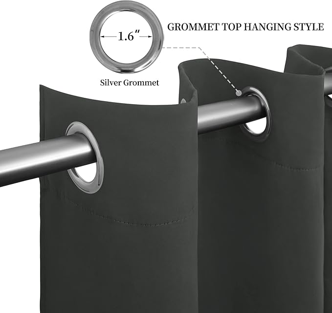 Easy-Going Blackout Curtains for Bedroom, Solid Thermal Insulated Grommet and Noise Reduction Window Drapes, Room Darkening Curtains for Living Room, 2 Panels (52x63 in,Dark Gray)