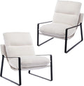 DUOMAY Modern White Sherpa Accent Chair Set of 2, Comfy Lounge Lazy Chair with Metal Leg, Mid-Century Corner Arm Chair for Living Room Bedroom Office Apartment