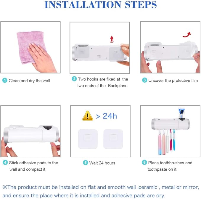 SARMOCARE Toothbrush Holder Cleaner with Fan Drying & 6min Timing Function, 5 Toothbrush Slots, Rechargeable Bathroom Wall Mounted Fit Sonic and Manual Toothbrushes
