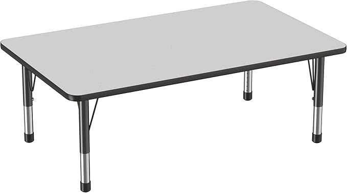 FDP Rectangle Activity School and Classroom Kids Table (36 x 60 inch), Toddler Leg, Adjustable Height 15-24 inches - Gray Top and Black Edge
