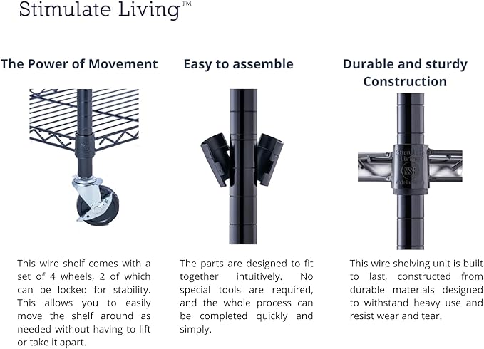 48"x24"x72" Prime Heavy Duty Black 5-Tier Steel Wire Shelving NSF 4000 LBS MAX Capacity Storage Rack for Commercial, School, Home, Garage, Warehouse, Industrial, and Hospital Uses (with Wheels)
