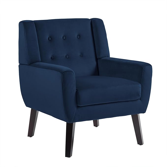 UIXE Accent Chair, Velvet Upholstered Armchair for Living Room, Modern Club Arm Chairs Comfy Single Sofa Button Tufted Bedroom Reading Seat - Royal Blue, Set of 1