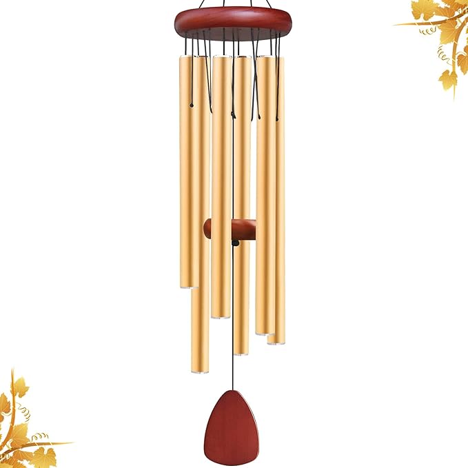 Large Aluminium Wind Chimes Outside, Soothing Melodic Memorial Sympathy Wind Chime, Suitable Outdoor Garden Decor, Gift for Mom Women Neighbors (Gold Wind Chimes-36)