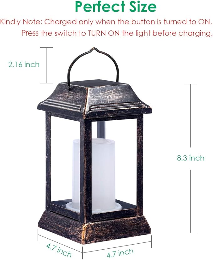 TomCare Solar Lights Metal Flickering Flame Solar Lantern Outdoor Hanging Lanterns Lighting Heavy Duty Solar Powered Waterproof LED Flame Lights for Patio Garden Christmas Decorations, 2 Pack (Bronze)