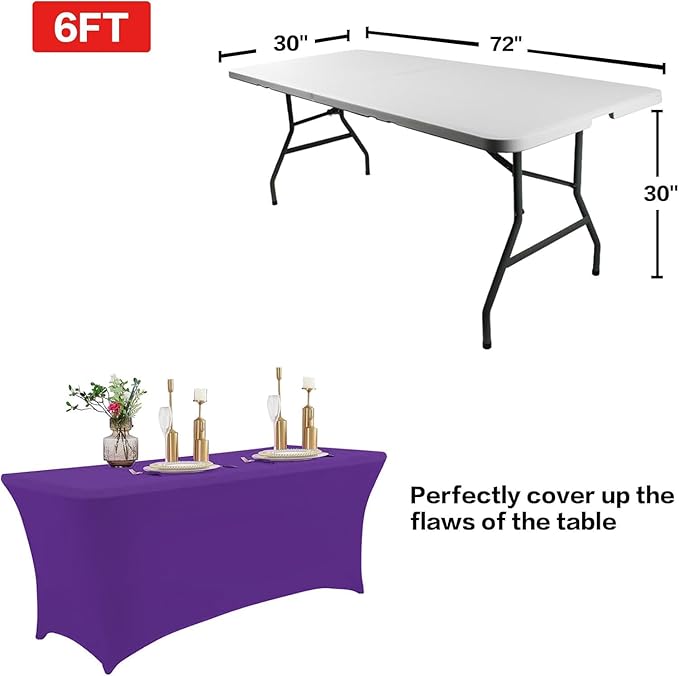 IVAPUPU 2 Pack 6FT Table Cloth for Rectangular Fitted Events Stretch Purple Table Covers Washable Spandex Tablecloth Protector for Party, Wedding, Cocktail, Banquet, Festival