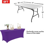 IVAPUPU 6FT Table Cloth for Rectangular Fitted Events Stretch Purple Washable Table Cover Spandex Tablecloth Protector for Party, Wedding, Cocktail, Banquet, Festival