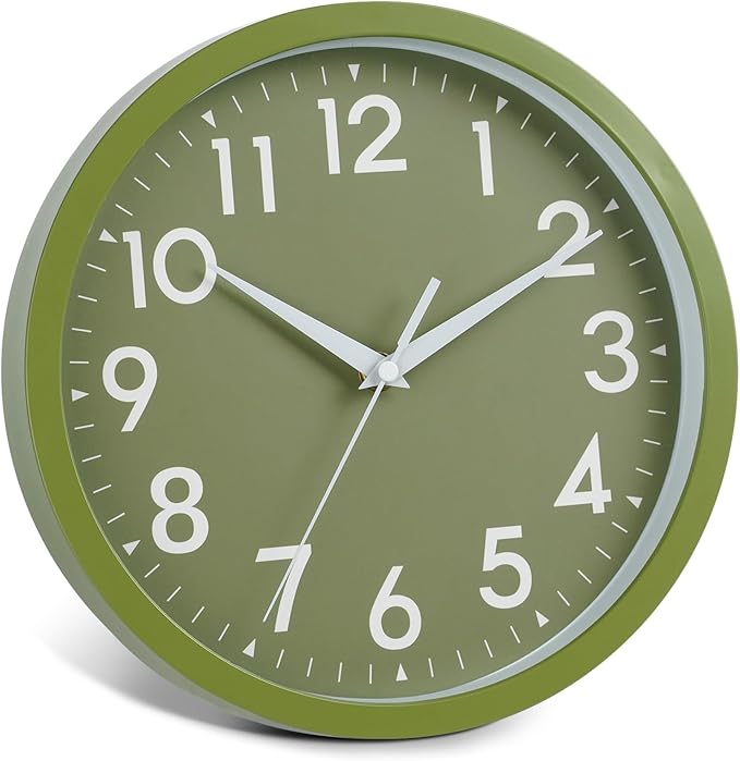 Wall Clock Analog 10 Inch Simple Silent Non Ticking Battery Operated Modern Decorative for Kitchen Office Bedroom Bathroom Living Room(Olive Green)