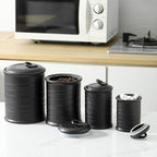 Nihow Food Storage Jar Sets: Ceramic Container with Air Tight Lid for Flour/Sugar/Rice/Coffee/Cookies/Candy - Seal Damp-proof Canister for The Kitchen Counter - Set of 4 （Matte Black）