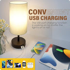 Yarra-Decor Bedside Lamp with USB Port - Touch Control Table Lamp for Bedroom 3 Way Dimmable Nightstand Lamp with Round Grey Fabric Shade for Living Room, Dorm, Home Office (LED Bulb Included)