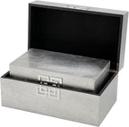 Galt International Storage Box Set Decorative Storage Box w/Hinged Lid Classic Design Wood Decor Boxes with Geometric Clasp Storage for Bedroom & Home - Set of 2 (Silver)