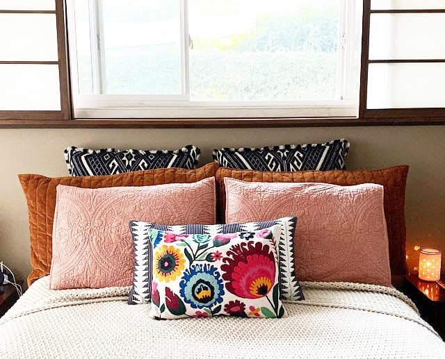 Polish Floral Decorative Pillow Cover Hand Embroidered Cream Flower Pillowcase White Botanical Traditional Outdoor Cushion Suzani Chair Pillowsham Couch Wool 18x18 Inch