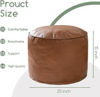 HIGOGOGO Round Stuffed Pouf Ottoman, Pu Leather Poufs with Foam Chunk Filling, Furry and Fluffy Pouf Foot Stool Storage Ottoman, 20 X 15 Floor Poufs Foot Rest for Living Room,Brown