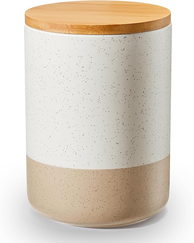 Yangbaga Canister Sets for Kitchen Counter, 80 OZ Large Ceramic Food Storage Jars with Airtight Wood Lids, Large Kitchen Canisters for Coffee, Sugar, Tea, Flour, Spice