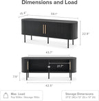 mopio Quin TV Stand, Mid Century Modern for 55/60/65 inch TV, Farmhouse TV Stand, Entertainment Center with Storage, TV and Media Console for Living Room (Black, 59" Tambour)