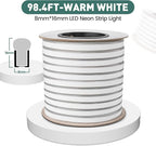 GZBtech Flexible LED Neon Rope Lights 100FT,AC 110-120V Waterproof Strip Light, 120 LEDs/M Cuttable Connectable Neon Lighting for Indoor Outdoor Home Decor/Commercial Building Use-Warm White 30M