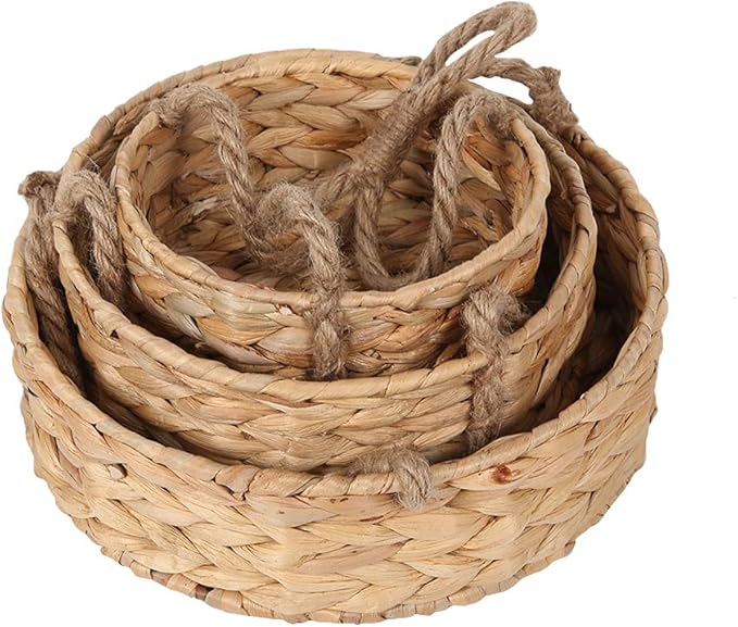 KINGWILLOW 3 Tier Hanging Fruit Basket, Handmade Natural Water Hyacinth Wall Vegetable Storage Baskets, Space Saver for Kitchen Organizing Plant Holder