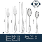 HIKAA Wave Design Silverware Set Service for 6, 30-Piece Artistic Stainless Steel Flatware Set with Fibonacci Pattern, Heavy Duty Mirror Polished Cutlery Set